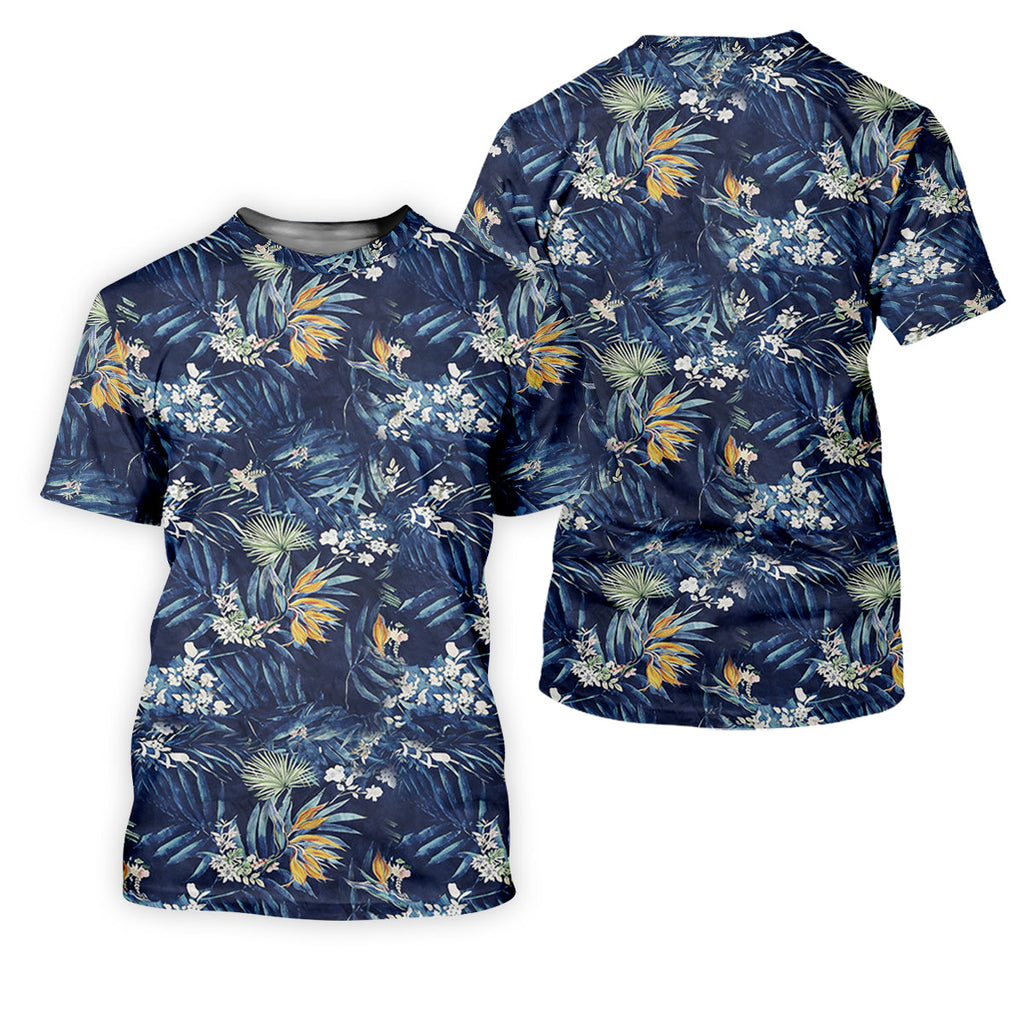 Navy Palm Tropical Hawaiian Vibe Golf Tops For Men, Golf Shirts For Men, Golf Gift For Men