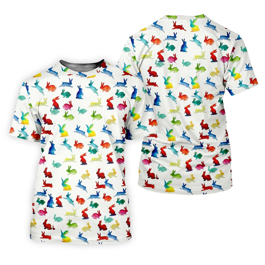 Colorful Bunny Funny Golf Shirt, Easter Bunny Pattern Golf Tops For Men, Golf Shirts For Men