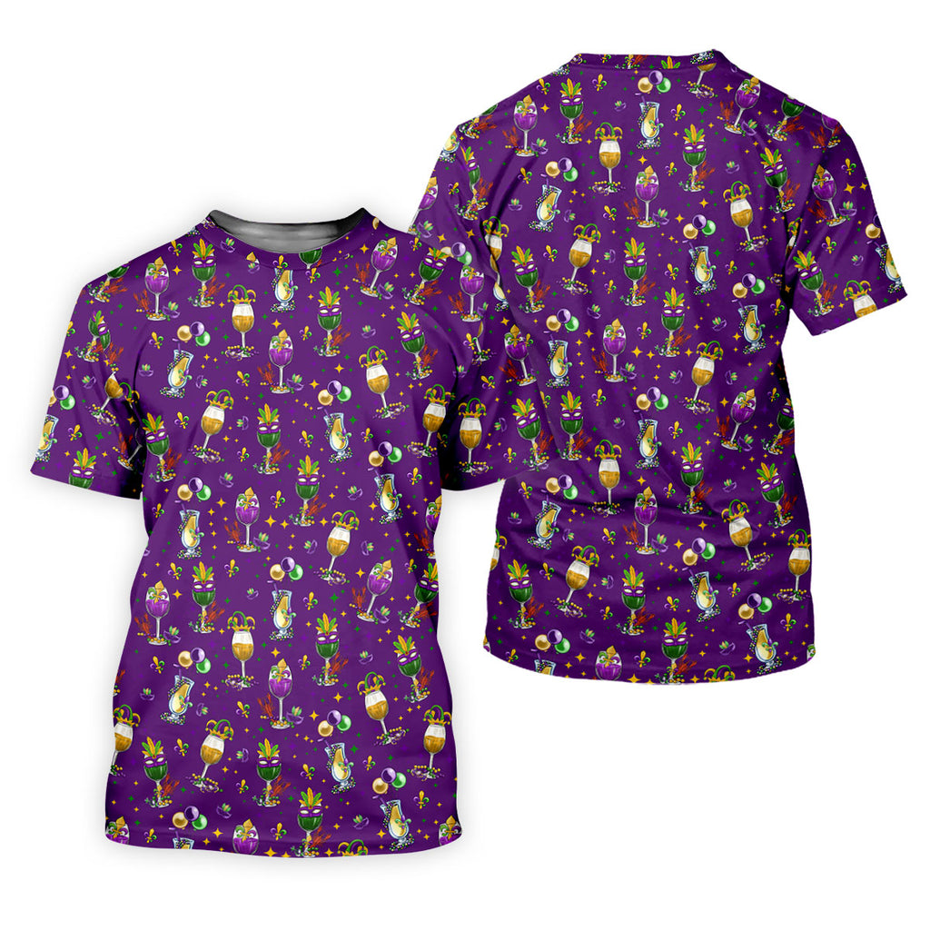 Mardi Gras Wine Glass Beaded Garland Fleur De Lis Purple Golf Shirt, Polo ShirtFor Men, Golf Shirts For Men