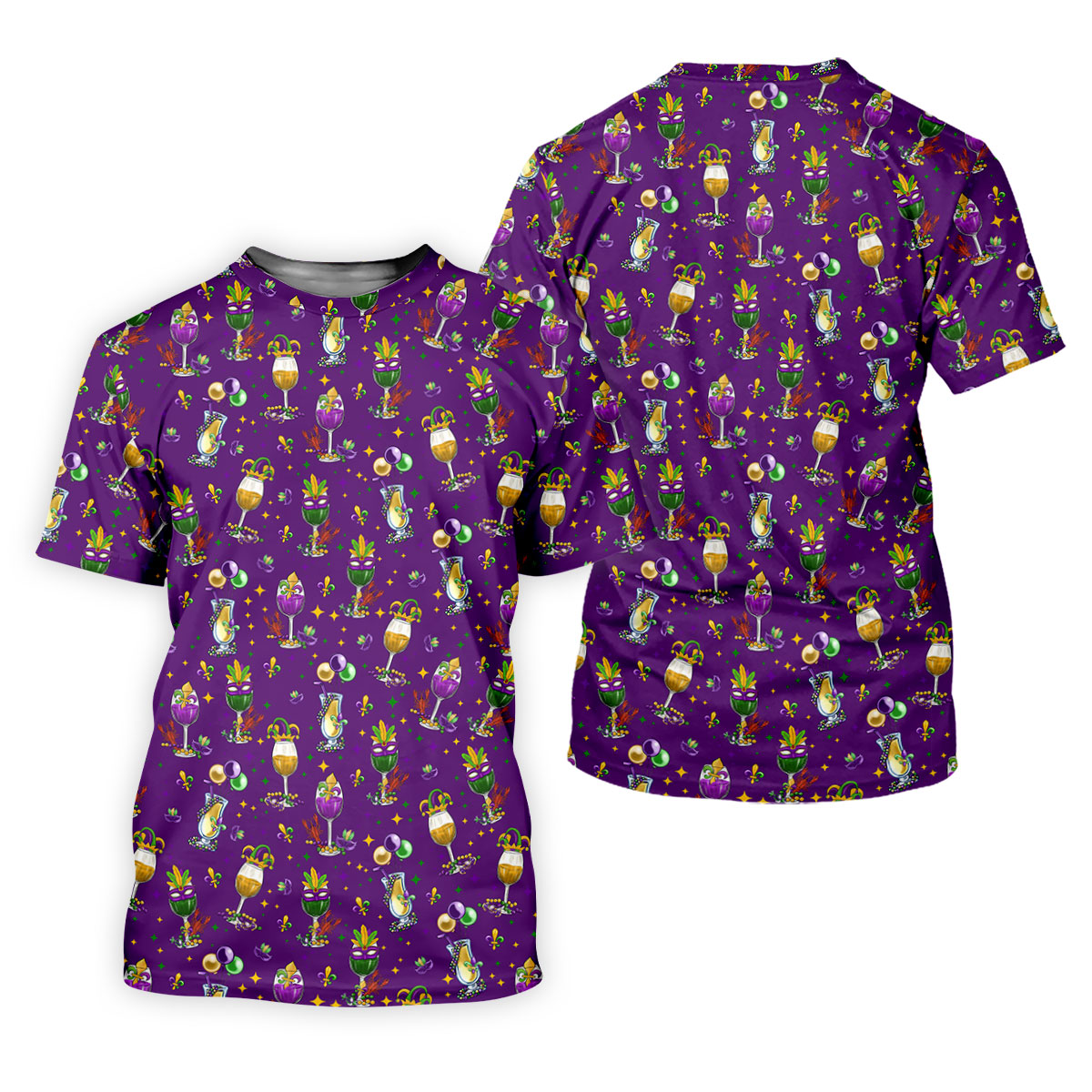 Mardi Gras Wine Glass Beaded Garland Fleur De Lis Purple Golf Shirt, Polo ShirtFor Men, Golf Shirts For Men