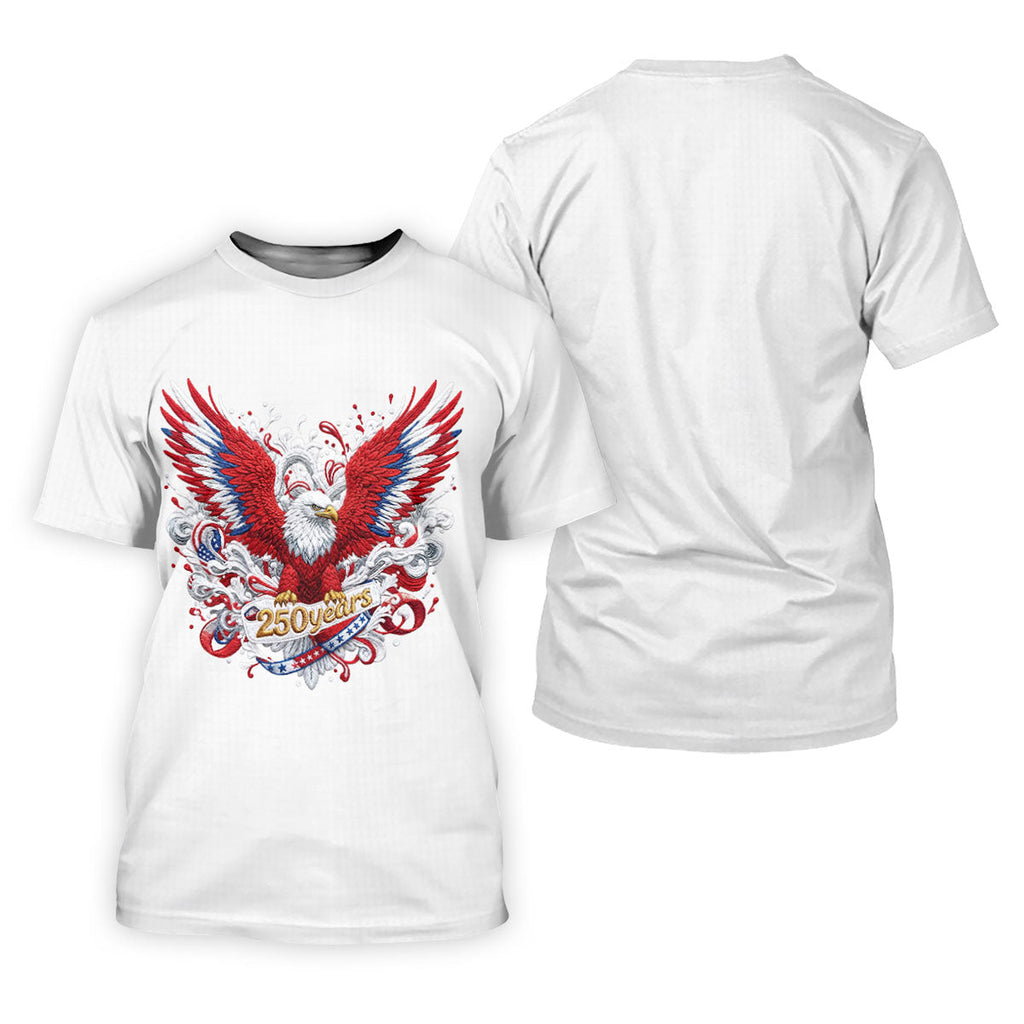 US Bald Eagle Embroidery Effect Patriotic Golf Shirt, 4th Of July Golf Shirt, 250th Anniversary Polo Shirts For Men