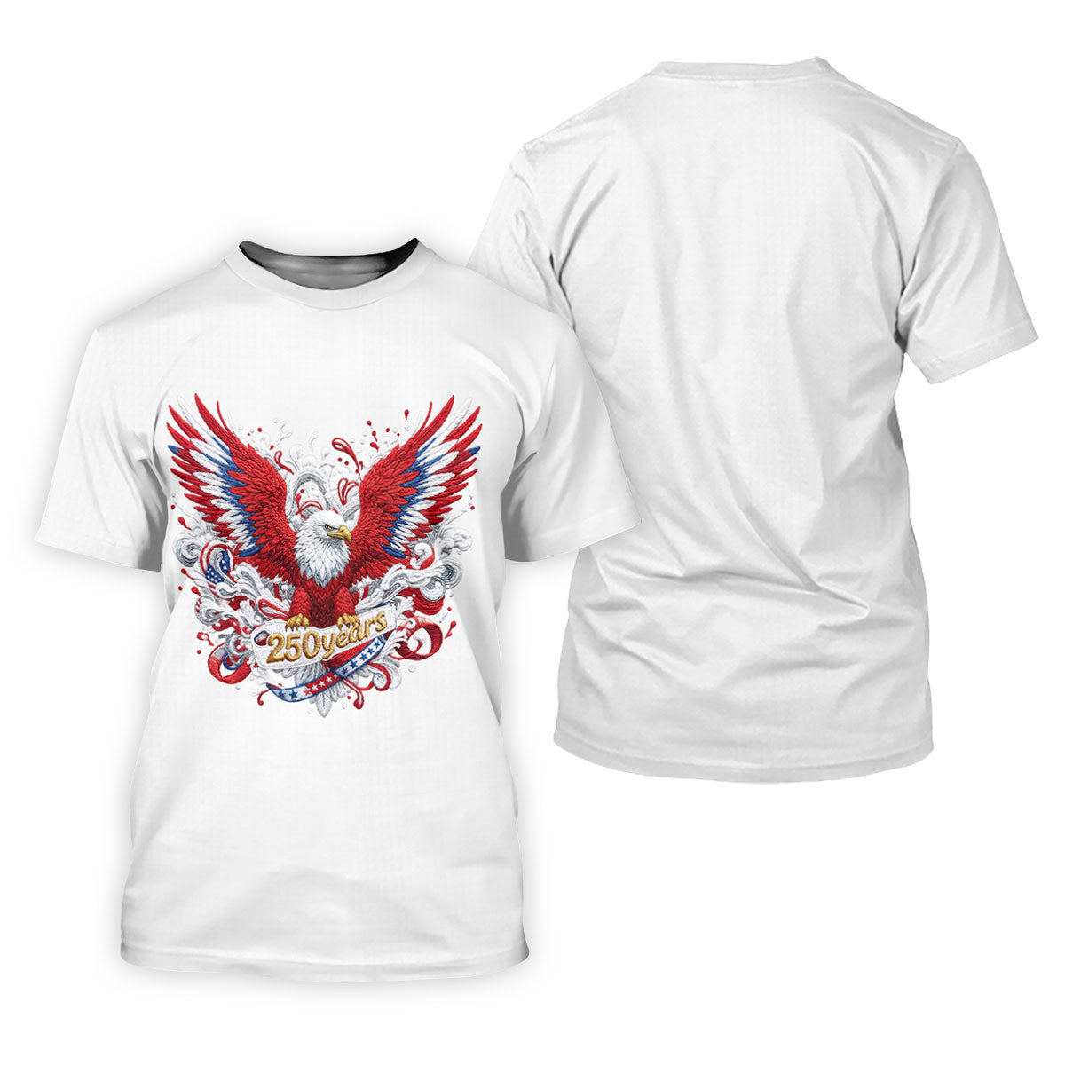 US Bald Eagle Embroidery Effect Patriotic Golf Shirt, 4th Of July Golf Shirt, 250th Anniversary Polo Shirts For Men