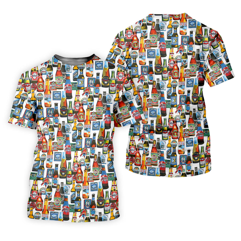 Beer Bottle Labels White Golf Shirt, Men's Funny Golf Shirts, Golf Tops For Men, Golf Shirts For Men