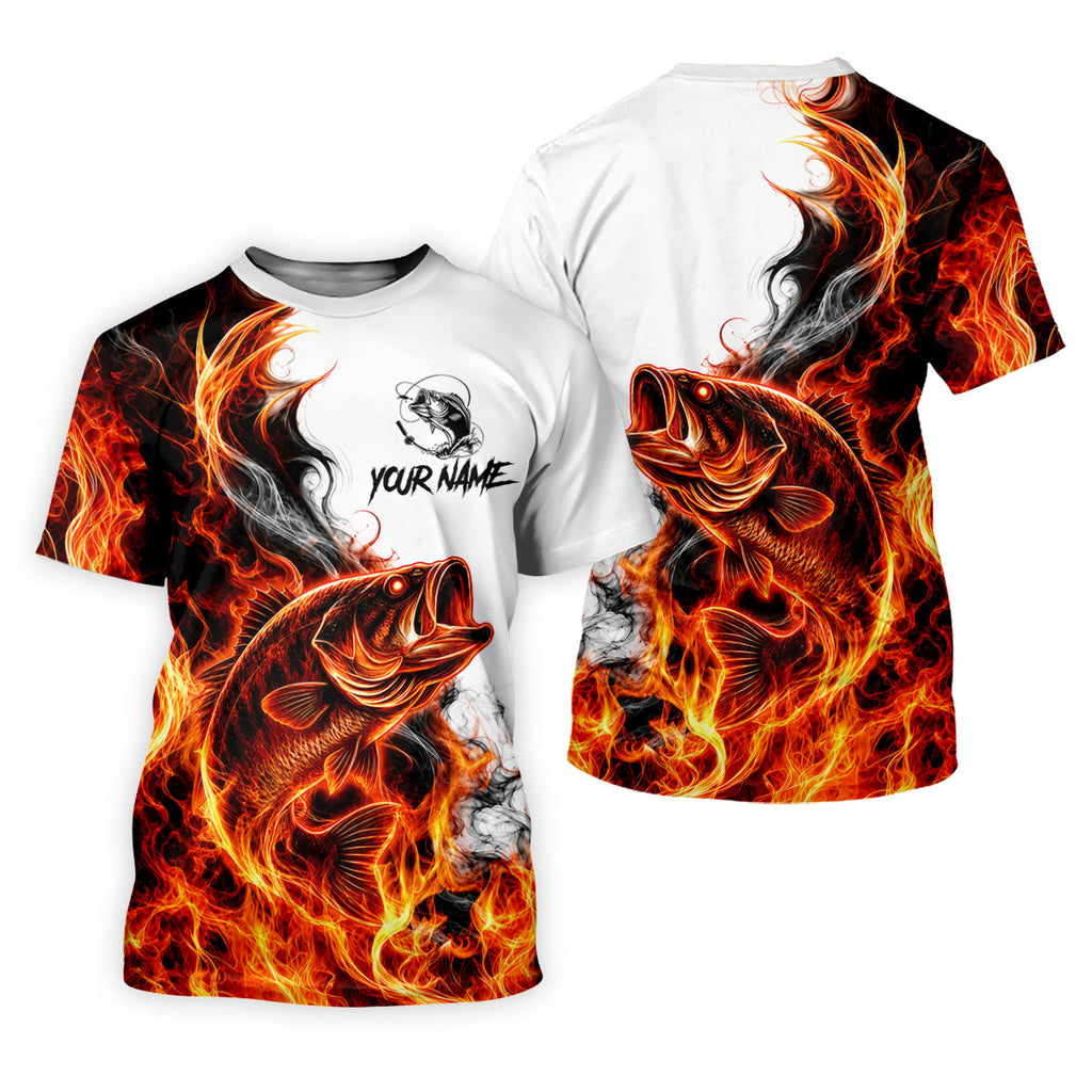 Your Name Fire Bass Fishing UPF Shirt, Fishing Shirts For Men, Long Sleeve Fishing Shirt