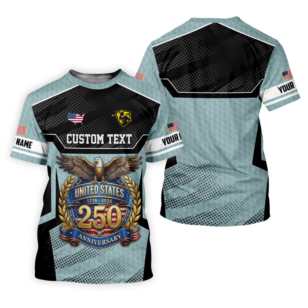 US 250 Anniversary Patriotic 4th Of July Blue Grey Golf Shirt, Polo Shirts For Men, Golf Shirts For Men