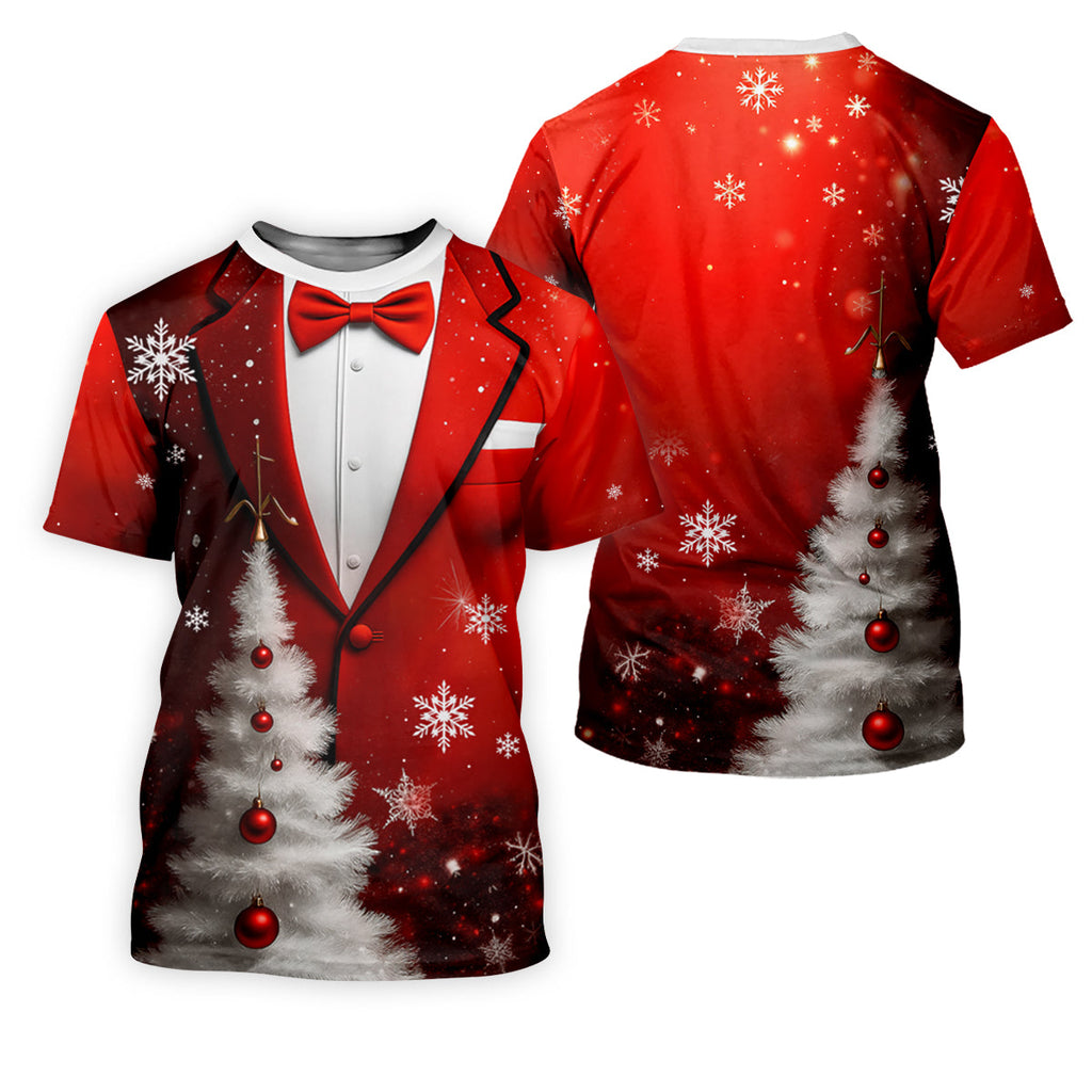 Snow Pine Tree Black And Red Christmas Men's Golf Polo Shirts, Christmas Golf Shirt, Golf Gift For Men
