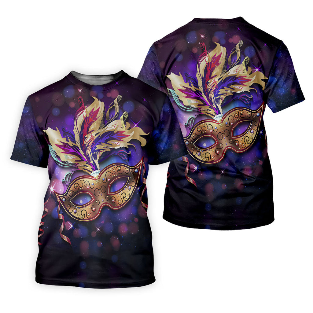 Mardi Gras Mask Feather Ribbon Purple Golf Shirt, Polo Shirts For Men, Golf Shirts For Men
