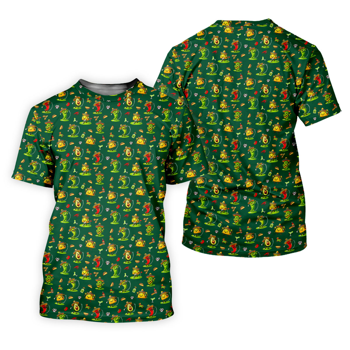 Mexican Cartoon Food Characters Cinco De Mayo Celebration Fiesta Themed Green Golf Shirts For Men