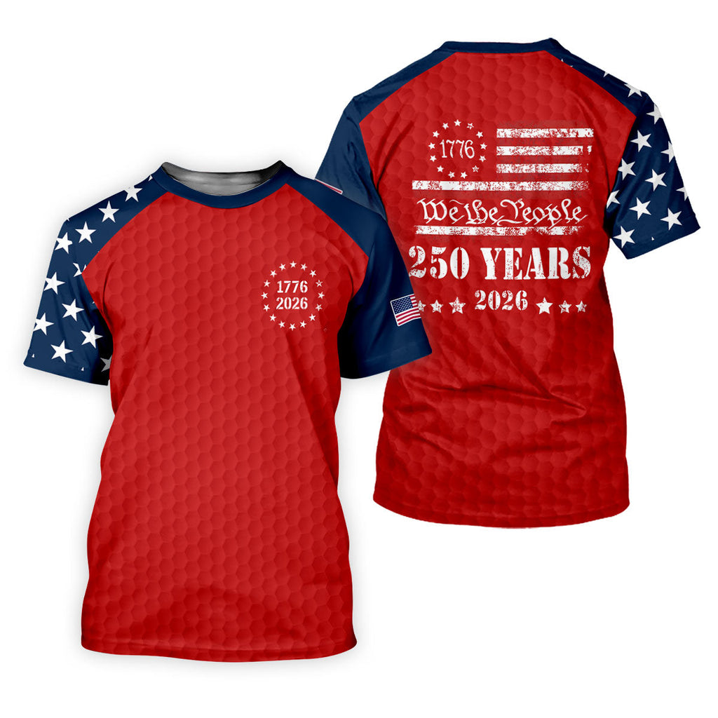 We The People 250 Years Golf Ball Pattern Golf Shirt, Patriotic 4th Of July Golf Shirts For Men