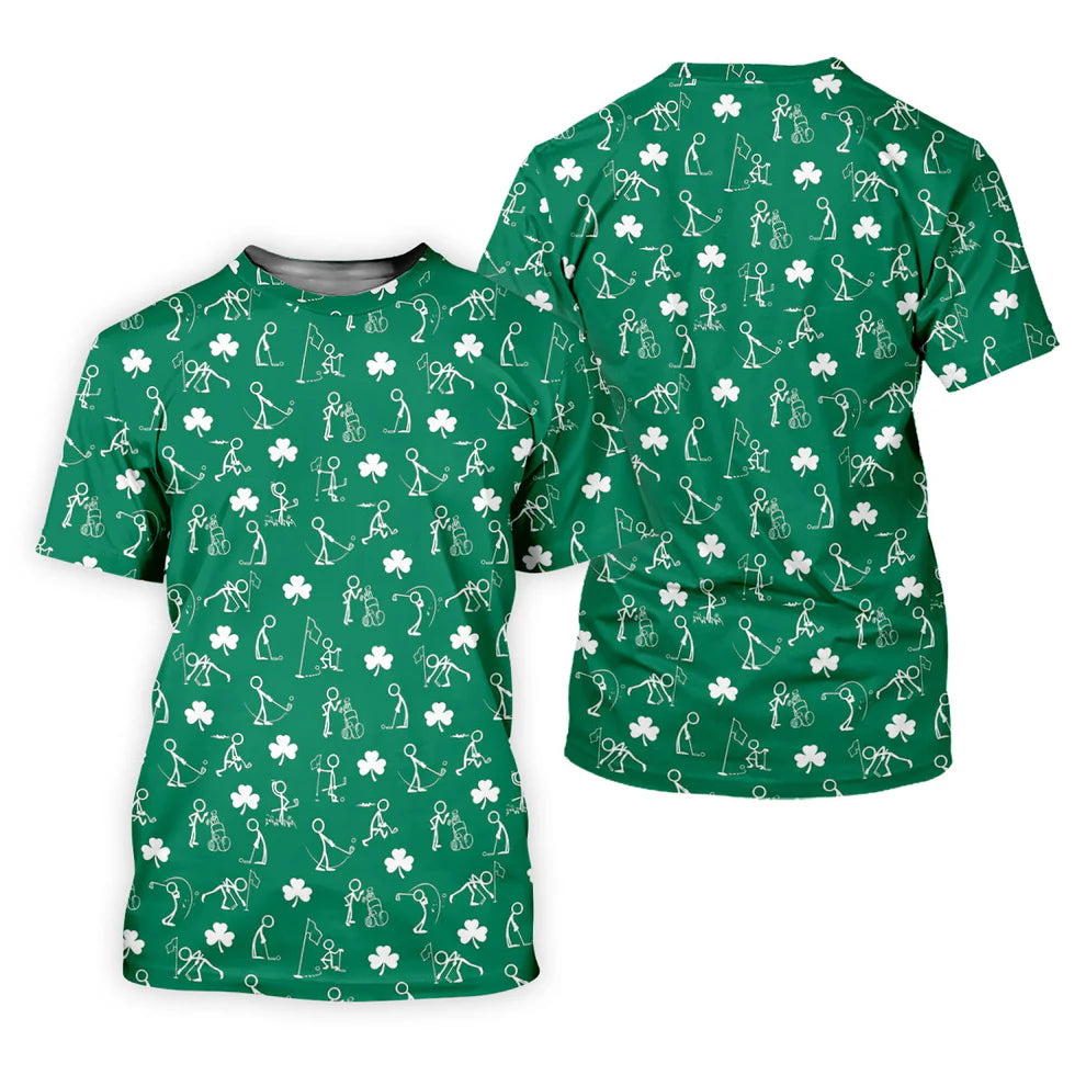 Stick Figure Golf Pose Shirt, St. Patrick's Day Shamrock Green Top, Golf Shirts For Men