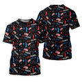 250 Years USA Red White Blue Seamless Pattern Black Golf Shirt, Patriotic 4th Of July Golf Shirts For Men