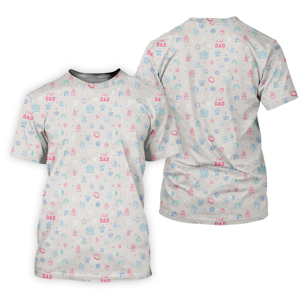 Dad Daughter Doodle Pattern Cute Golf Shirt, Father's Day Golf Shirt, Golf Gift For Dad