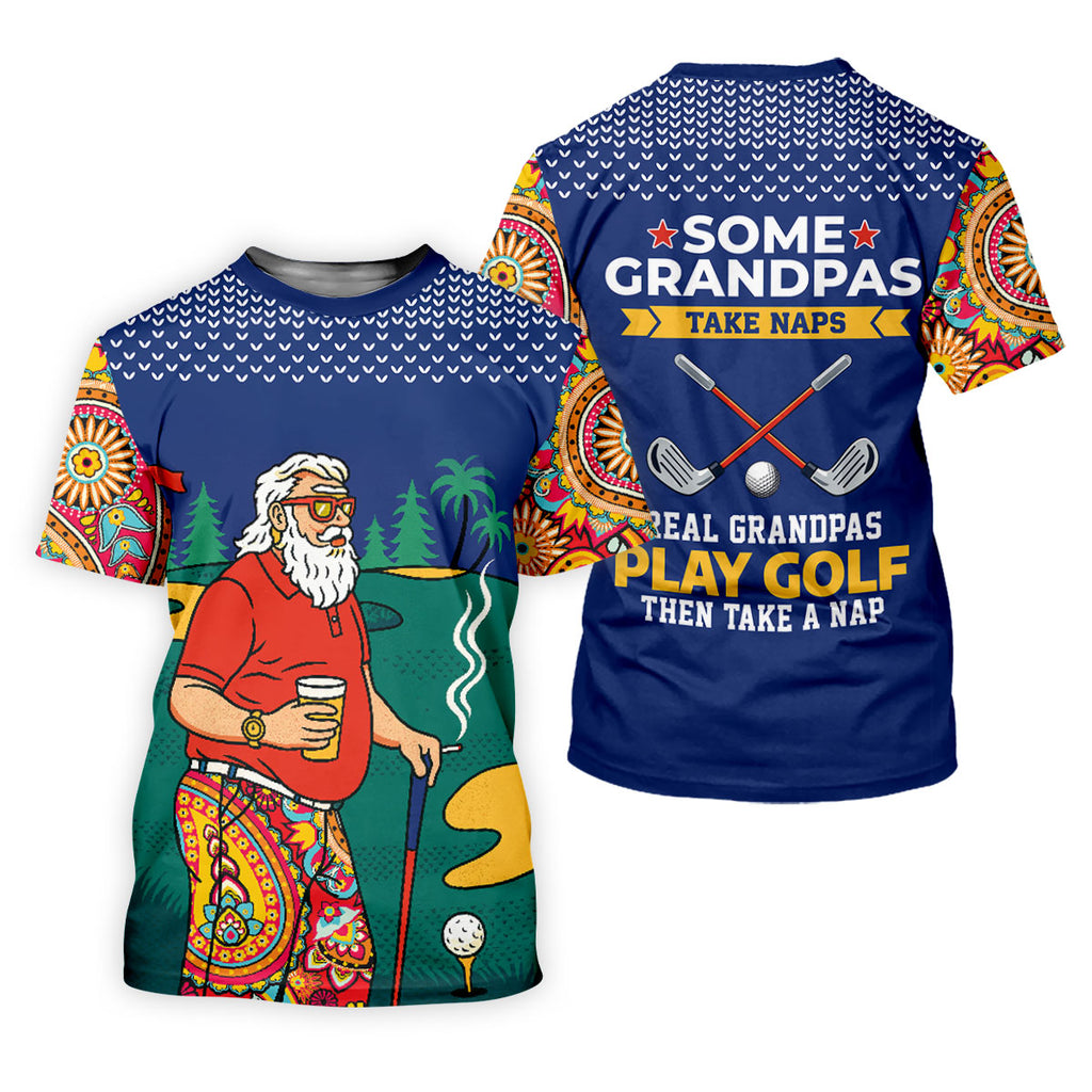 Real Grandpas Play Golf Then Take A Nap Funny Golf Shirt, Golf Shirts For Men, Golf Gift For Dad