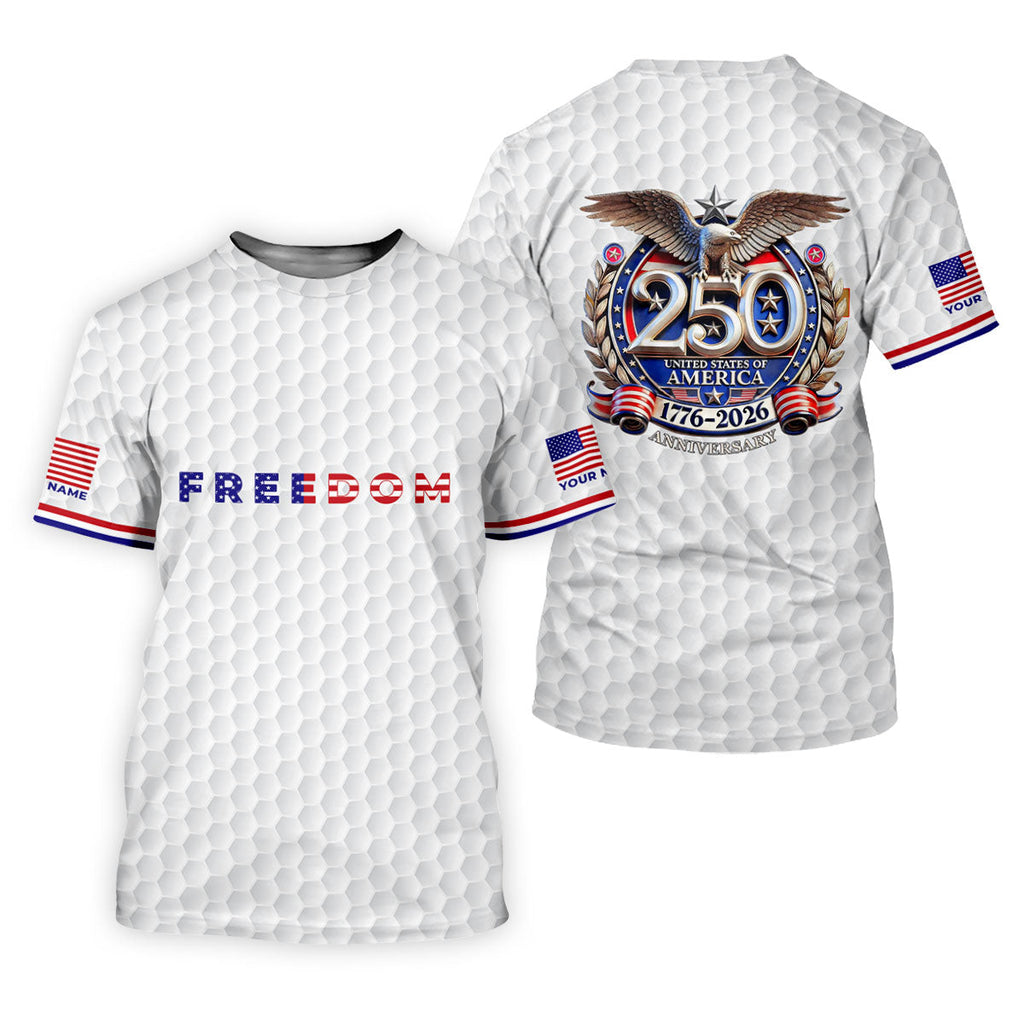 Freedom American Bald Eagle 250th Anniversary White Golf Shirt, Patriotic 4th Of July Golf Shirts For Men