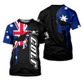 Cool Skull Golf Ball Pattern Australia Flag Print Black Golf Shirt, Polo Shirts For Men