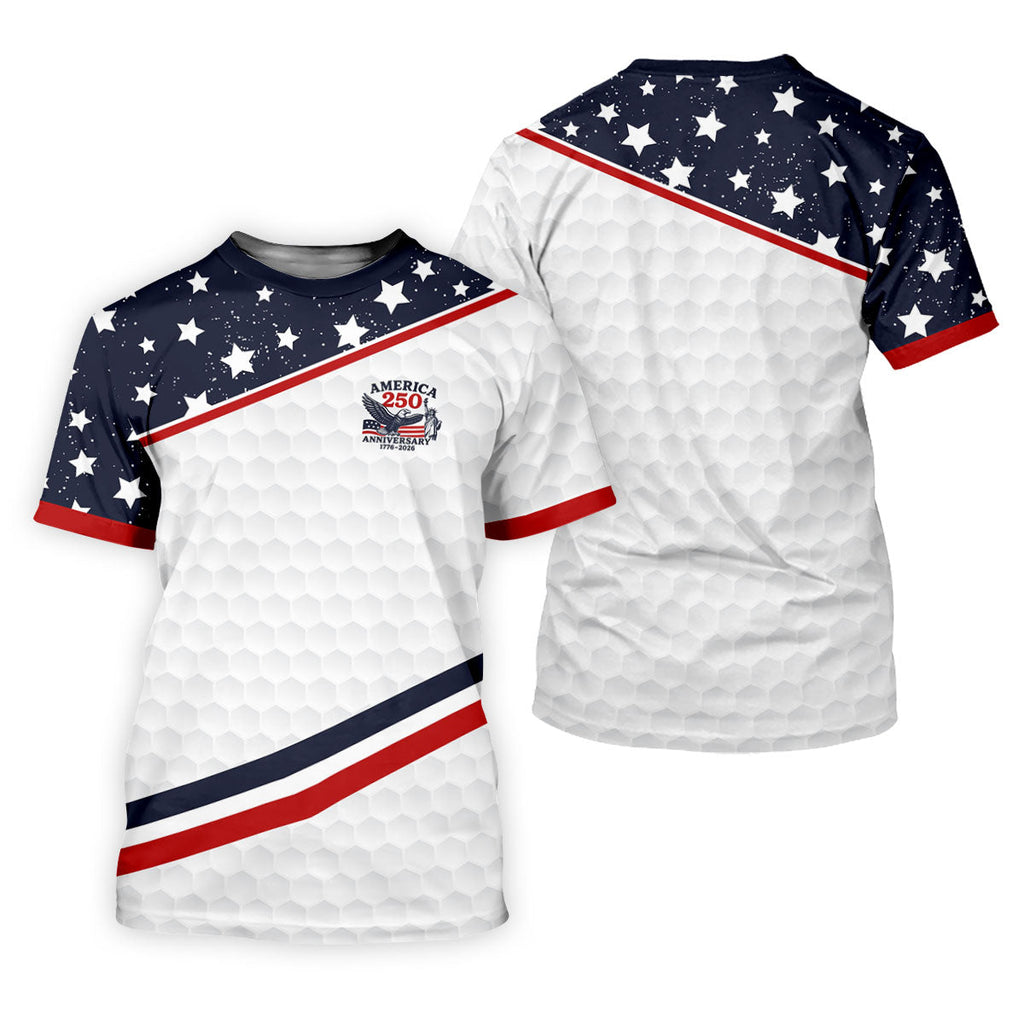 America 250 Anniversary Golf Ball Pattern Retro Golf Shirt, Patriotic 4th Of July Golf Shirts For Men