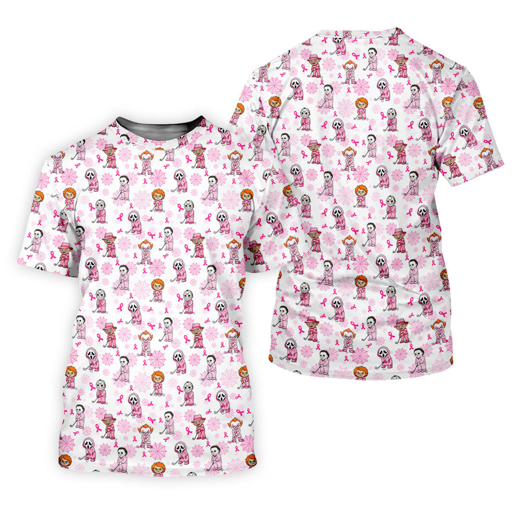 Halloween Horror Character Breast Cancer Polo Shirt, Mens Golf Polo, Golf Apparel For Men