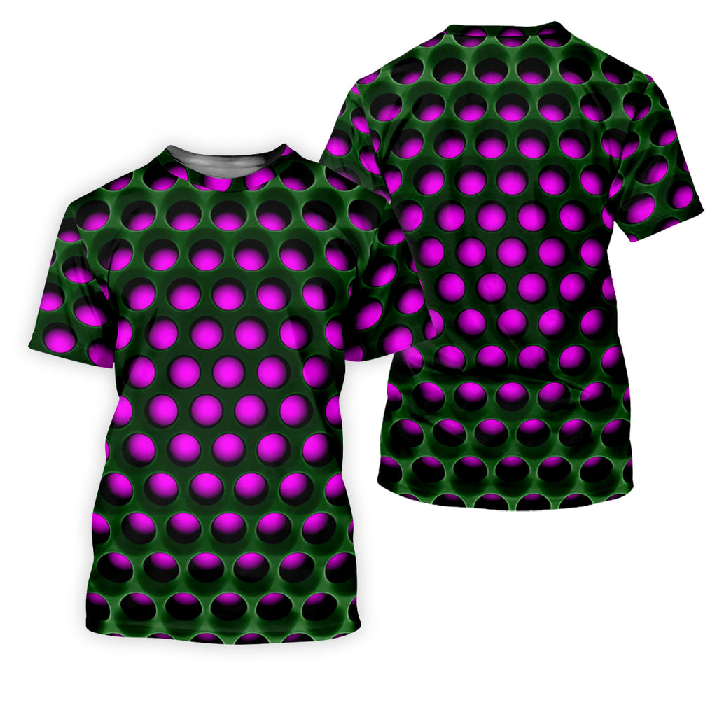 3D Effect Circular Pattern Purple Golf Shirt, Cool Golf Outfit, Men's Funny Golf Shirts, Polo Shirts For Men