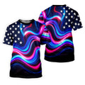 Star Pattern Neon Color Wavy Stripes 250th Anniversary, Patriotic 4th Of July Golf Shirts For Men