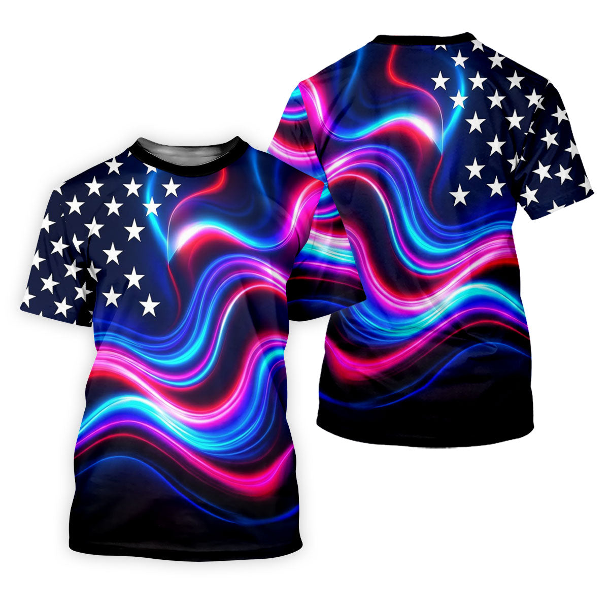 Star Pattern Neon Color Wavy Stripes 250th Anniversary, Patriotic 4th Of July Golf Shirts For Men