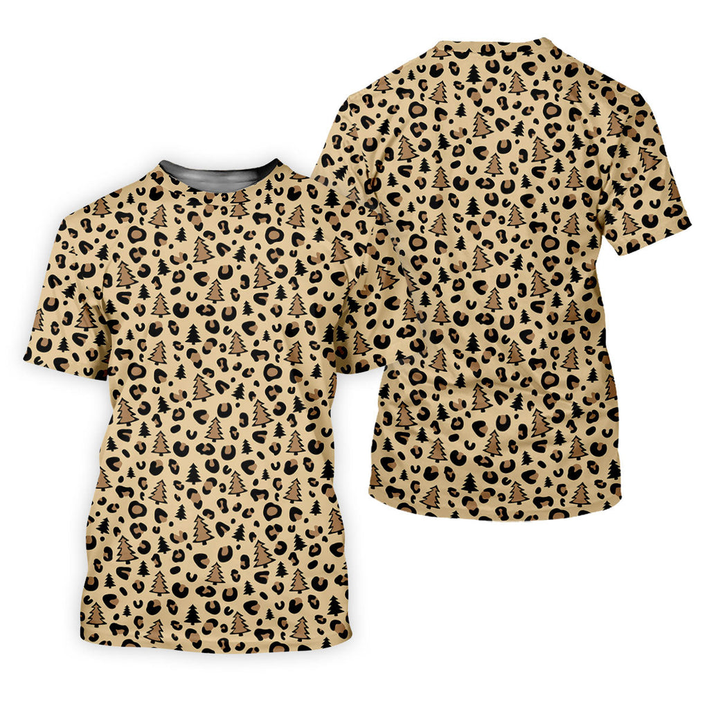 Xmas Pine Tree Leopard Pattern Brown Golf Shirt, Christmas Golf Shirt, Cute Golf Outfit, Polo Shirts For Men