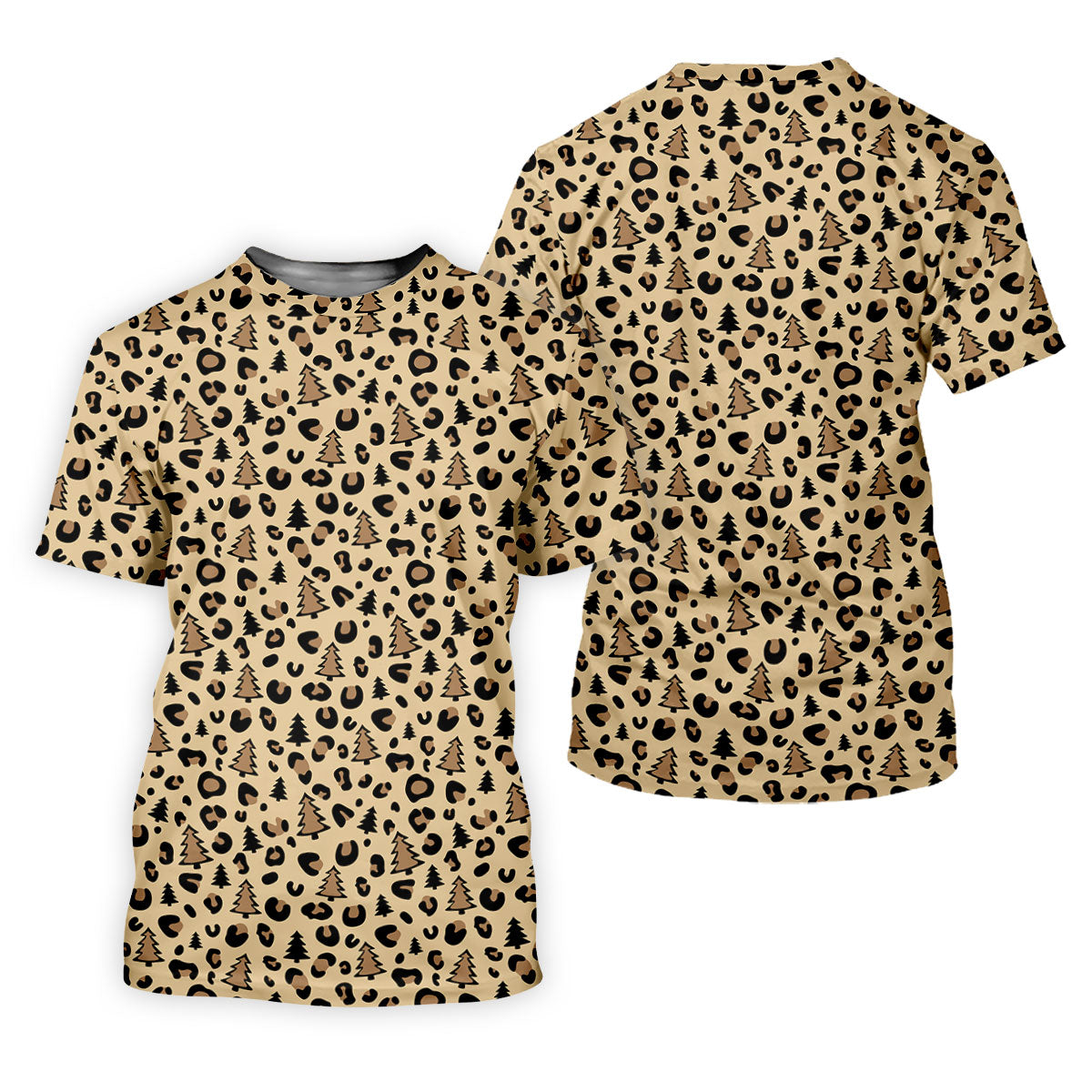Xmas Pine Tree Leopard Pattern Brown Golf Shirt, Christmas Golf Shirt, Cute Golf Outfit, Polo Shirts For Men