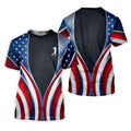 Red White Blue Wavy Stripes Patriotic Golf Shirt, 250 Years 4th Of July Golf Shirts For Men