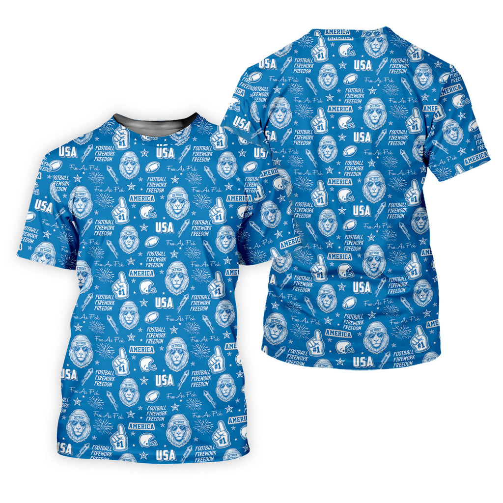 Cool Lion Football Freedom Blue Polo Shirt, American Football League Gift Ideas For Football Fans