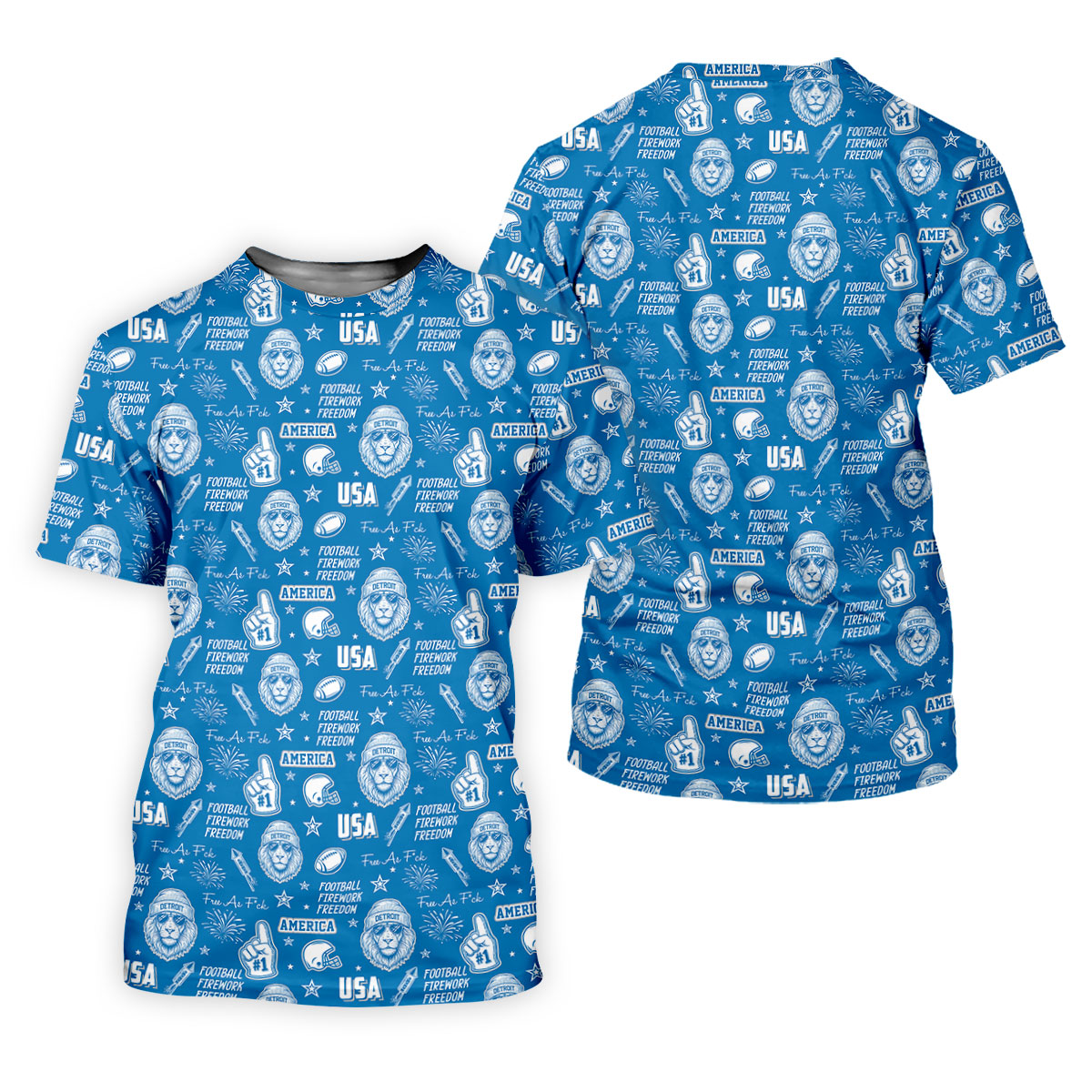 Cool Lion Football Freedom Blue Polo Shirt, American Football League Gift Ideas For Football Fans