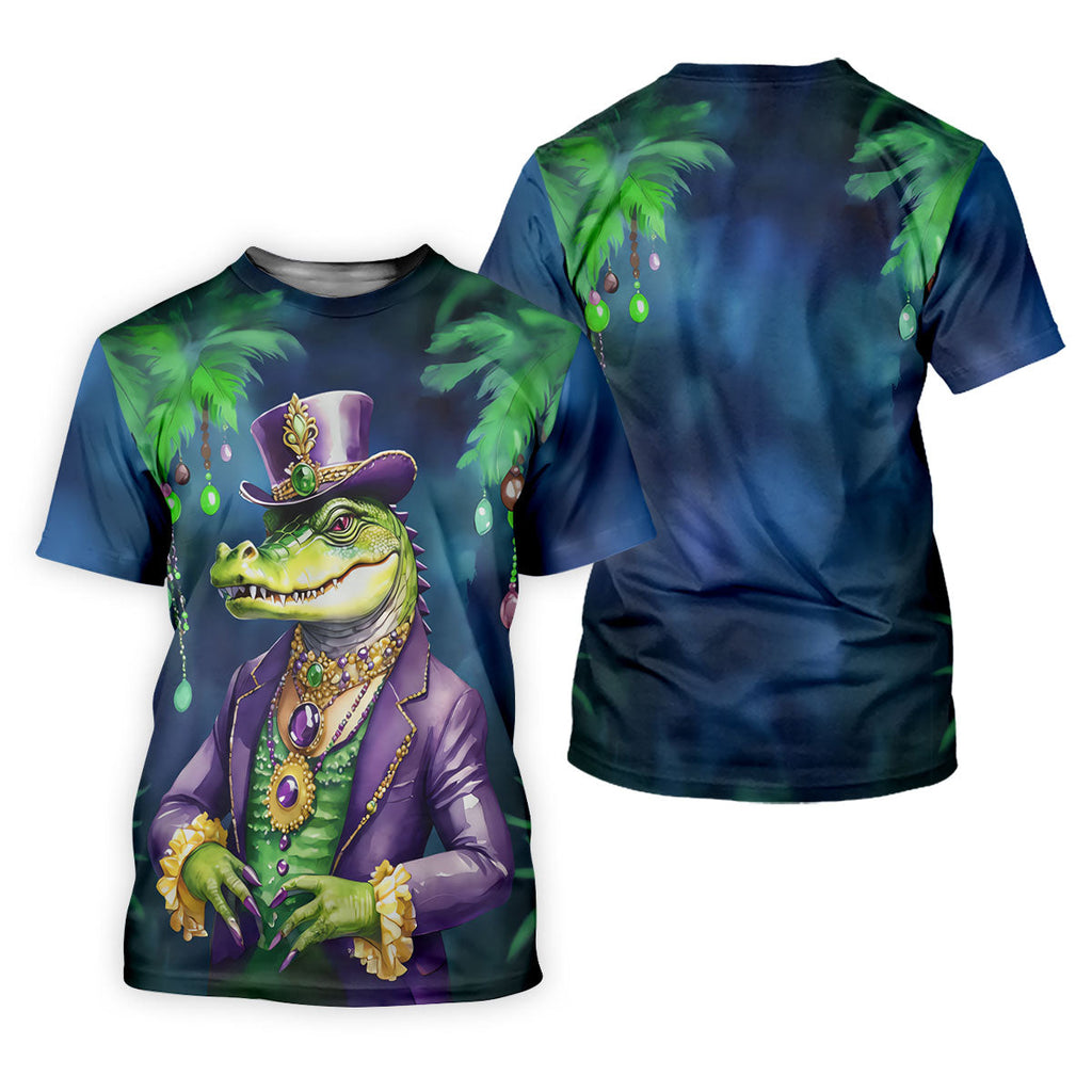 Mardi Gras Alligator Navy Golf Shirt, Men's Funny Golf Shirts, Polo Shirts For Men, Golf Shirts For Men