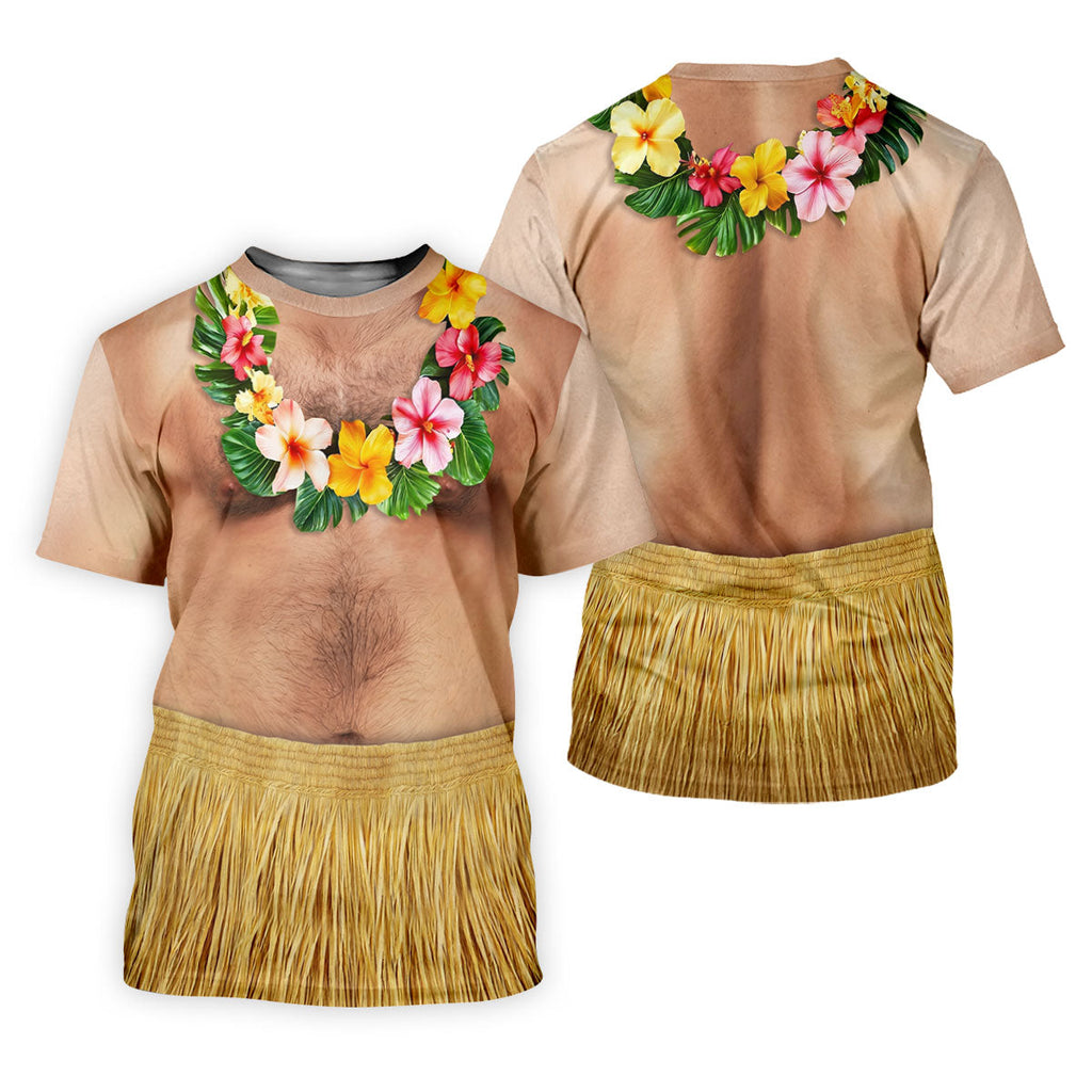 Floral Lei Tropical Theme Party Men's Funny Golf Shirts, Hawaiian Golf Shirt, Polo Shirts For Men