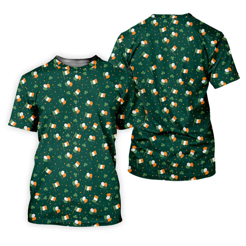 Men's Green White Orange Confetti Balloons Irish Flag St Patrick's Day Golf Shirt