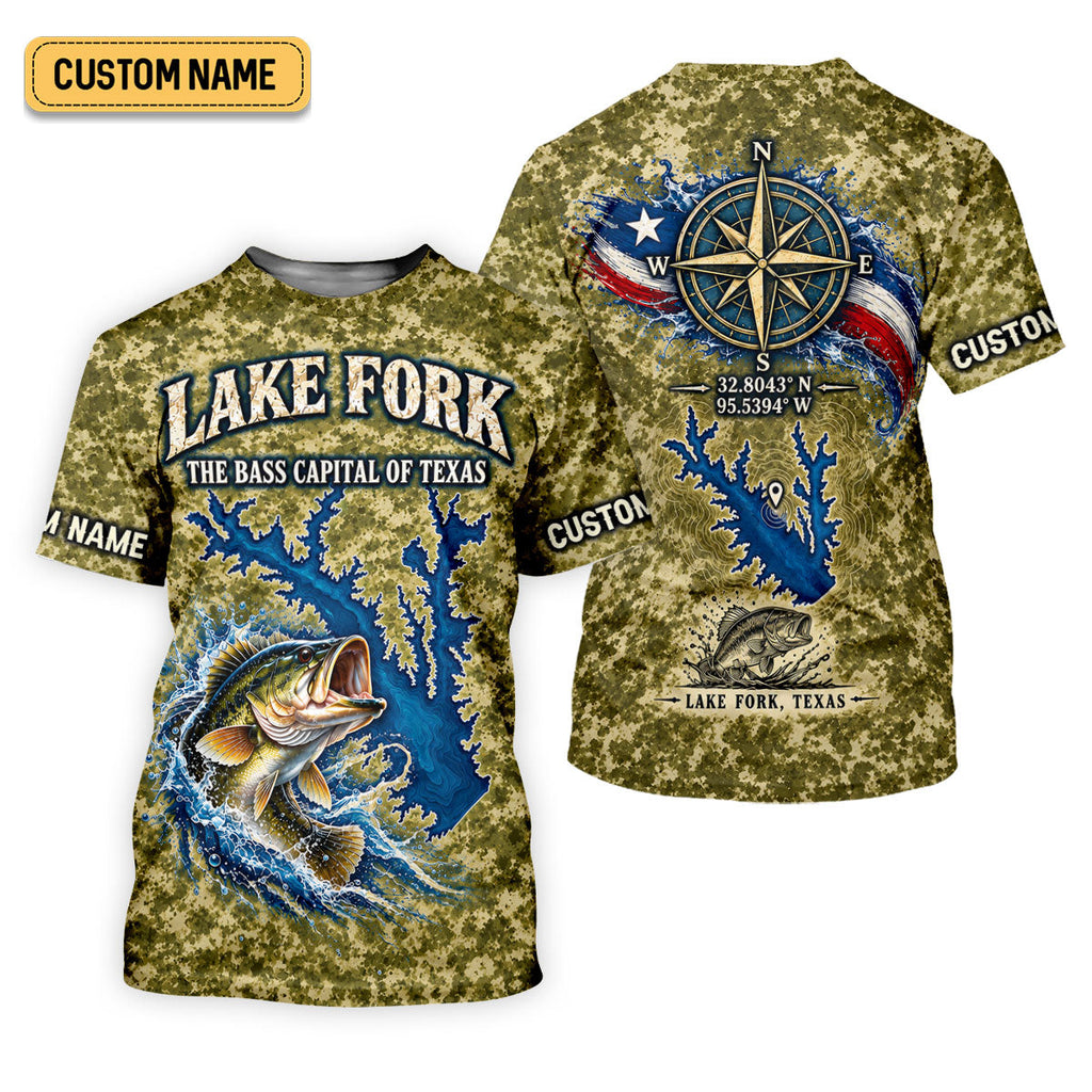 Custom Lake Fork Camo Bass UPF Shirt, Bass Fishing Shirt, Fishing Apparel For Men