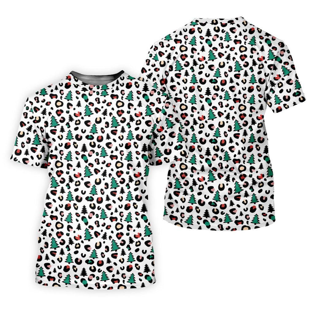 Leopard Pattern Xmas Pine Tree Golf Tops For Men, Christmas Golf Shirt, Cute Golf Outfit, Polo Shirts For Men