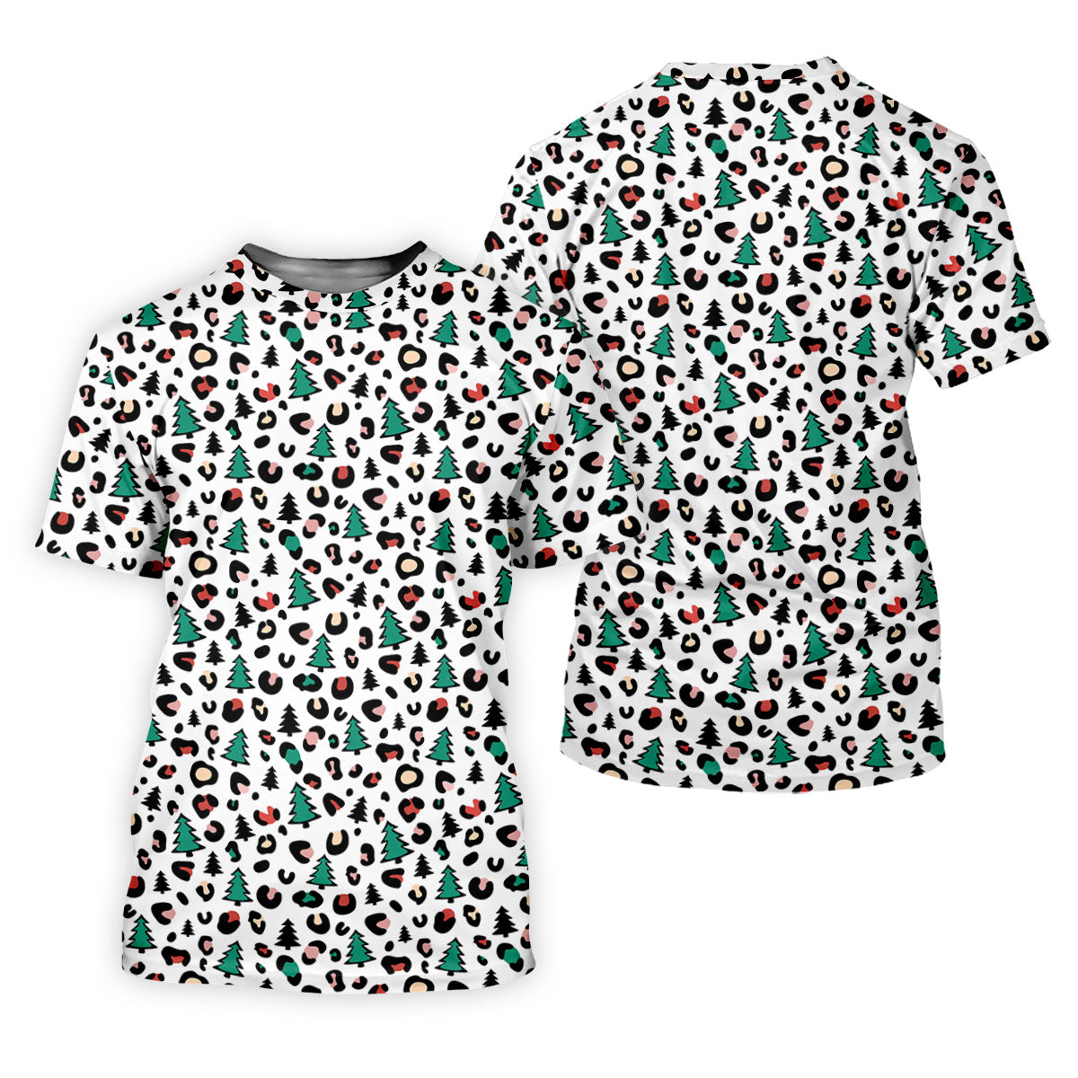 Leopard Pattern Xmas Pine Tree Golf Tops For Men, Christmas Golf Shirt, Cute Golf Outfit, Polo Shirts For Men