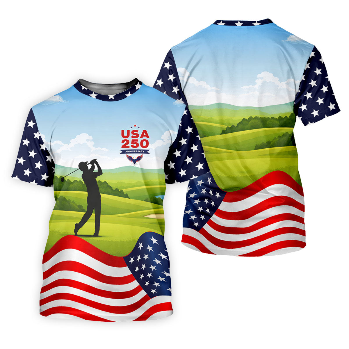 USA 250th Anniversary American Flag Golf Shirt, Patriotic 4th Of July Golf Shirts For Men