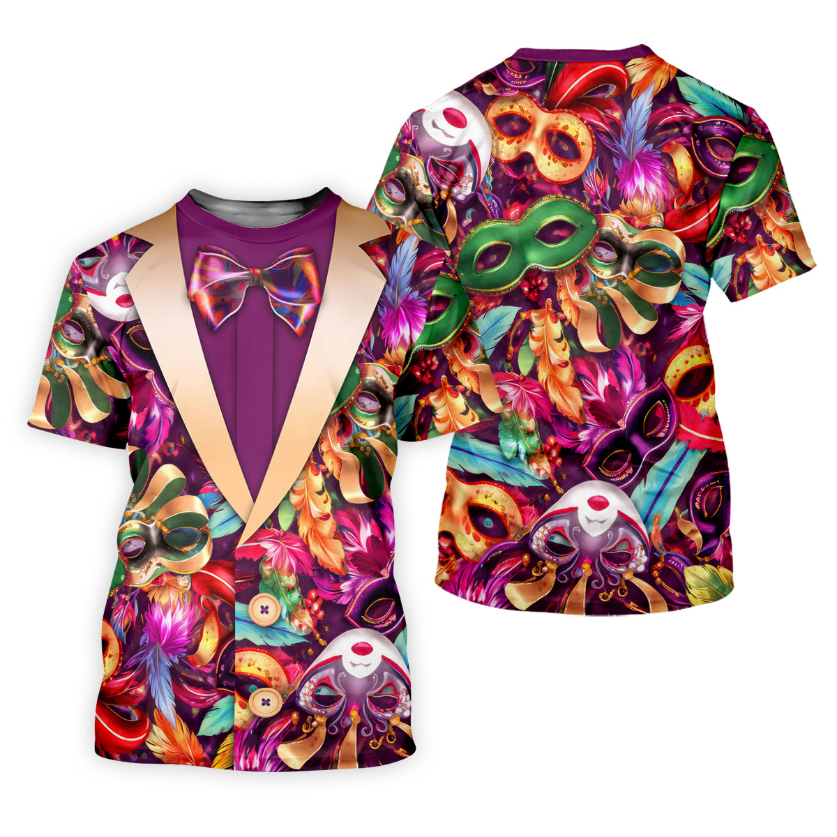 Colorful Mardi Gras Suit Print Men's Funny Golf Shirts, Polo Shirts For Men, Golf Shirts For Men
