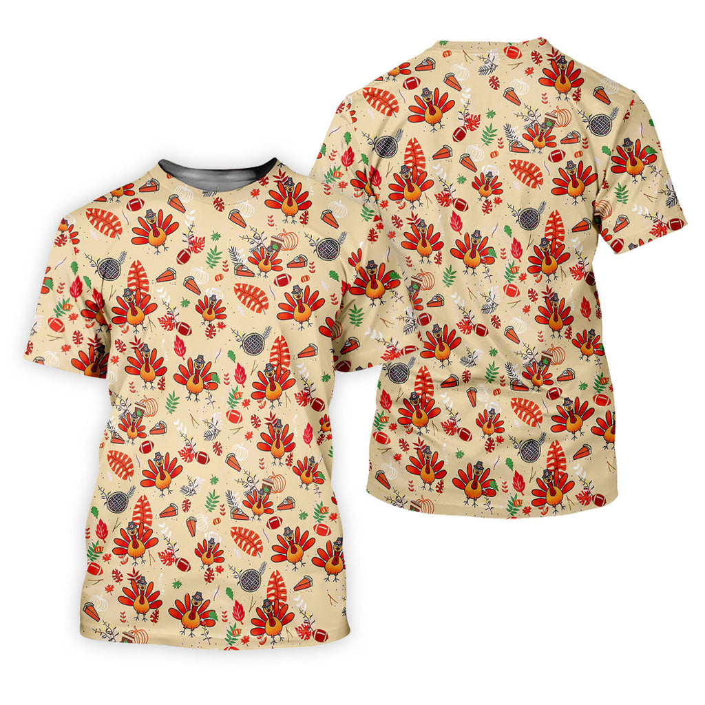 Funny Turkey Hawaiian Pattern Thanksgiving Golf Tops For Men, Fun Golf Shirts For Men, Polo Shirts For Men