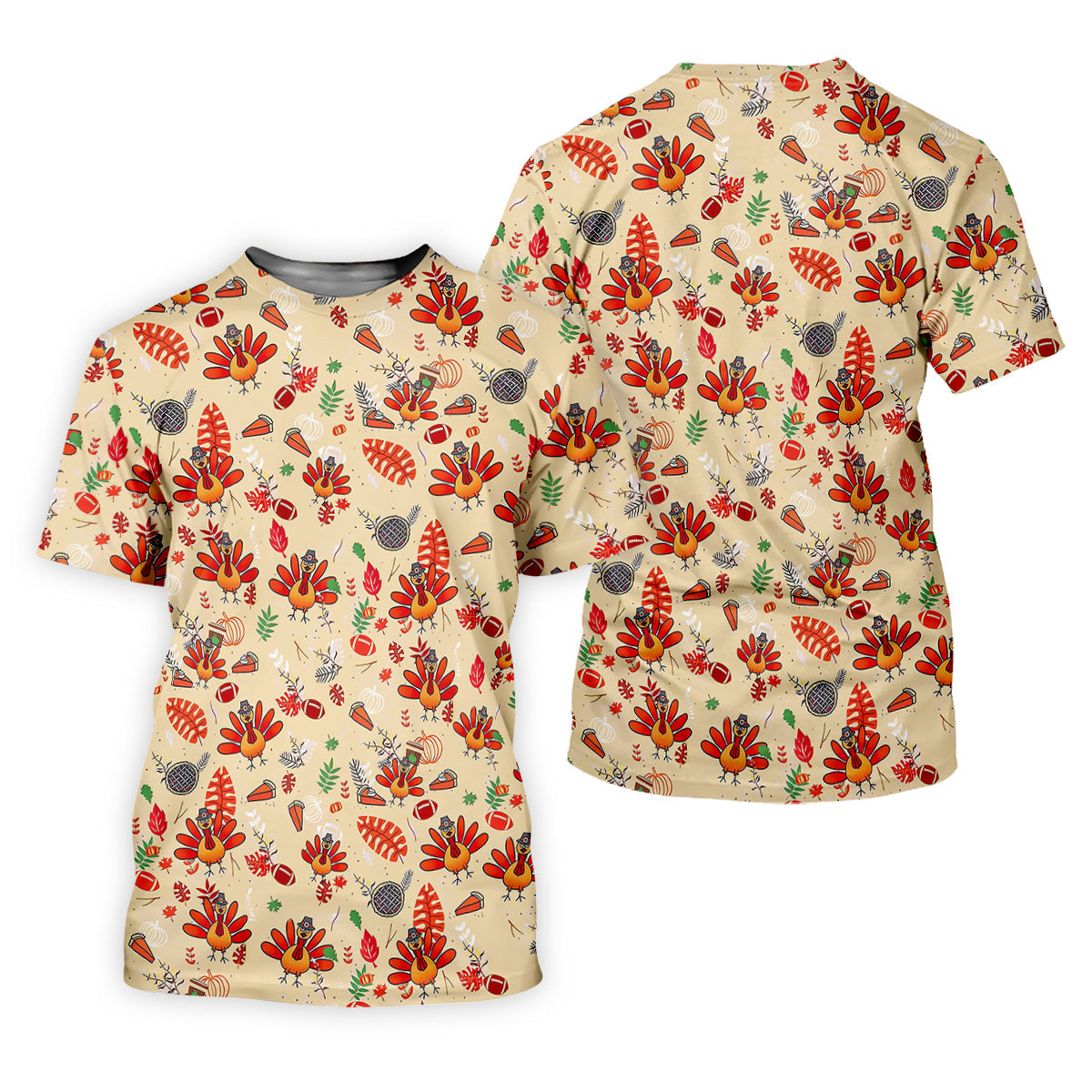 Funny Turkey Hawaiian Pattern Thanksgiving Golf Tops For Men, Fun Golf Shirts For Men, Polo Shirts For Men