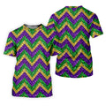 Mardi Gras Purple Gold Green Zigzag Pattern Glitter Print Golf Tops For Men, Polo Shirts For Men, Golf Shirts For Men