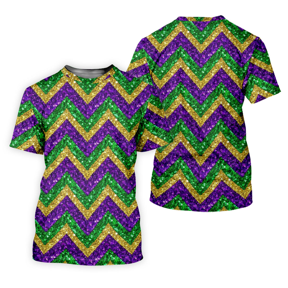 Mardi Gras Purple Gold Green Zigzag Pattern Glitter Print Golf Tops For Men, Polo Shirts For Men, Golf Shirts For Men