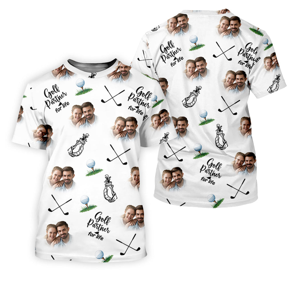 Golf Partner For Life Custom Photo White Golf Tops For Men, Valentines Golf Gift, Golf Gift For Men