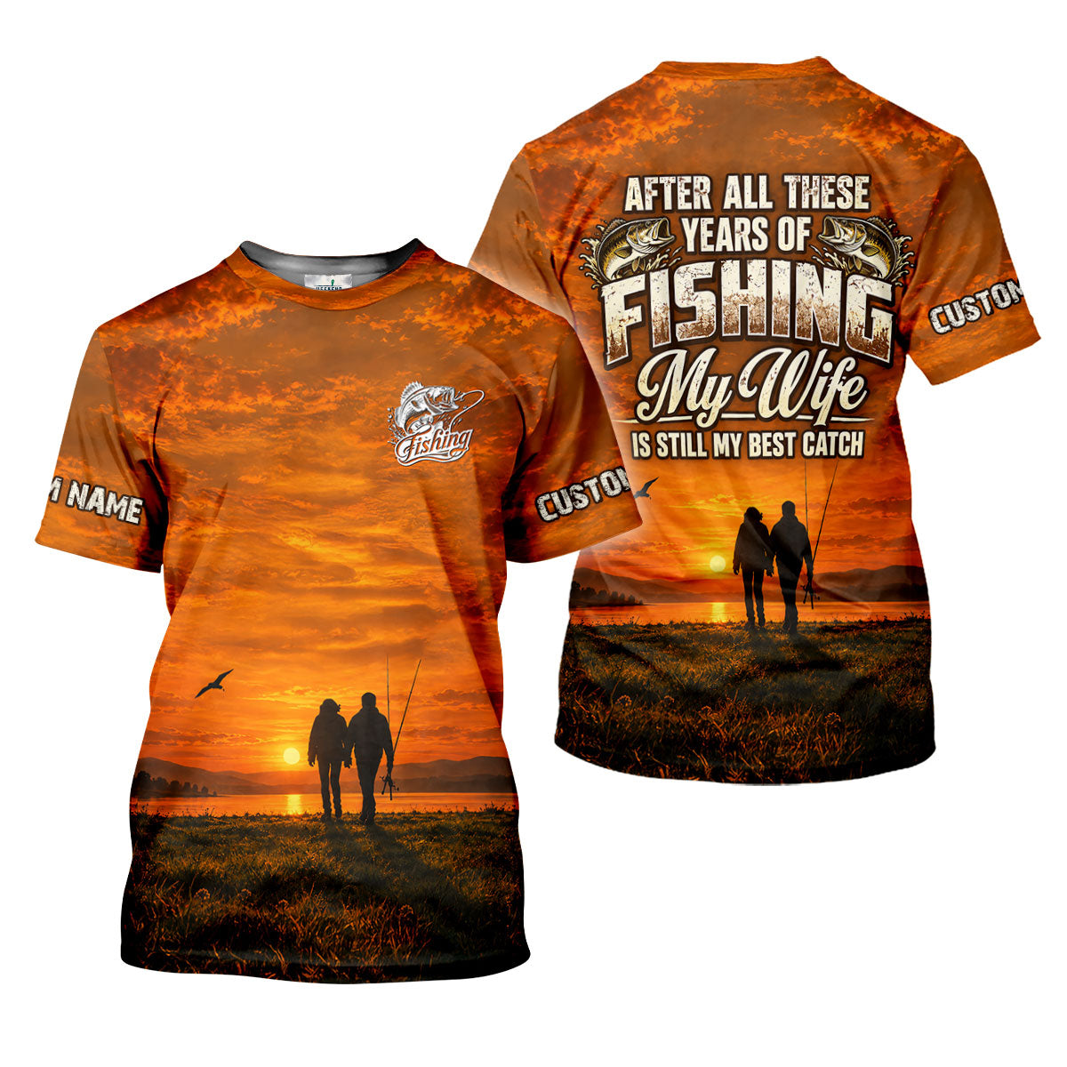 My Wife Is Still My Best Catch Sunset Fishing UPF Shirt, Mens Fishing Shirt, Bass Fishing Shirt
