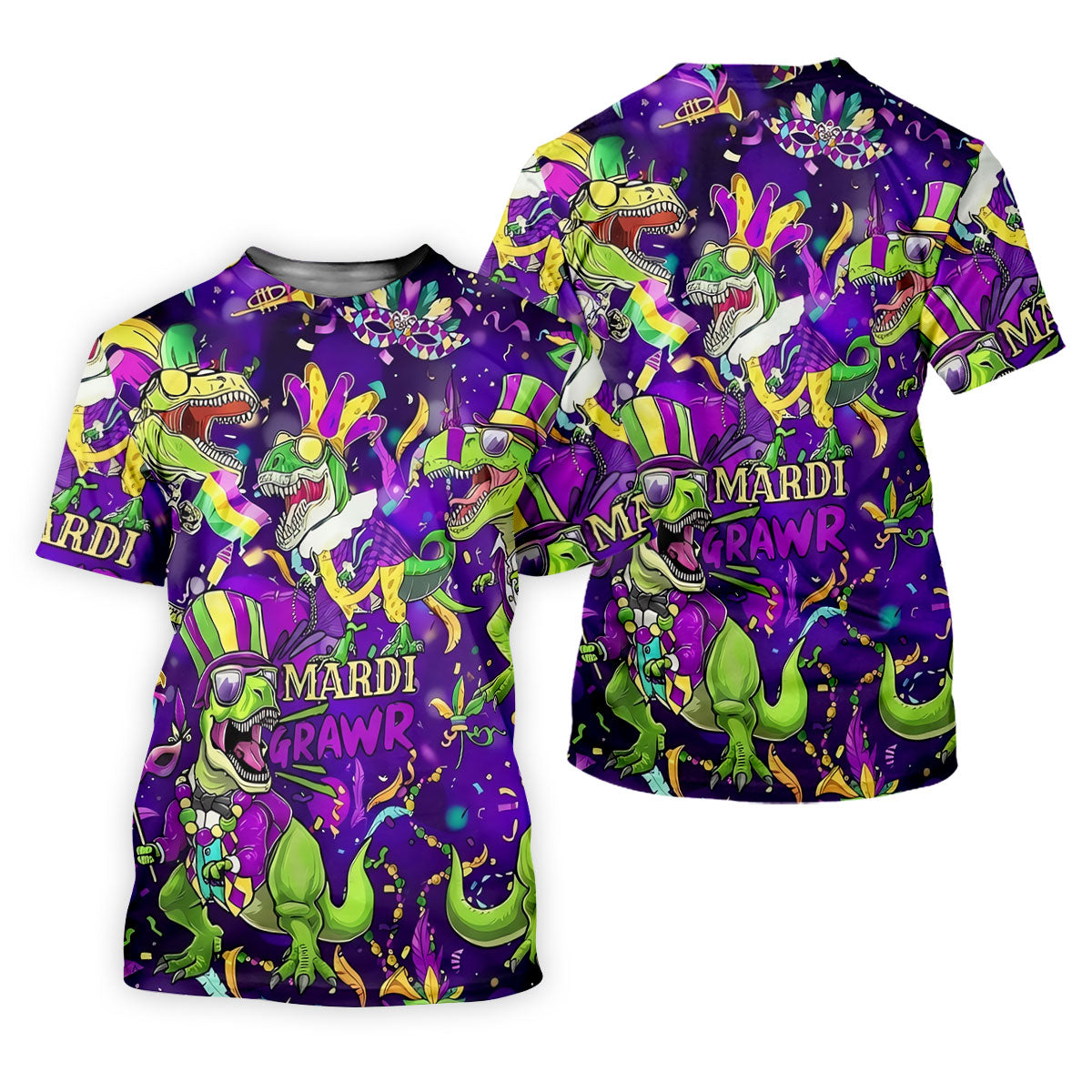 Mardi Grawr Purple Green Gold Funny Dinosaur Mardi Gras Golf Shirt, Golf Shirts For Men, Polo Shirts For Men
