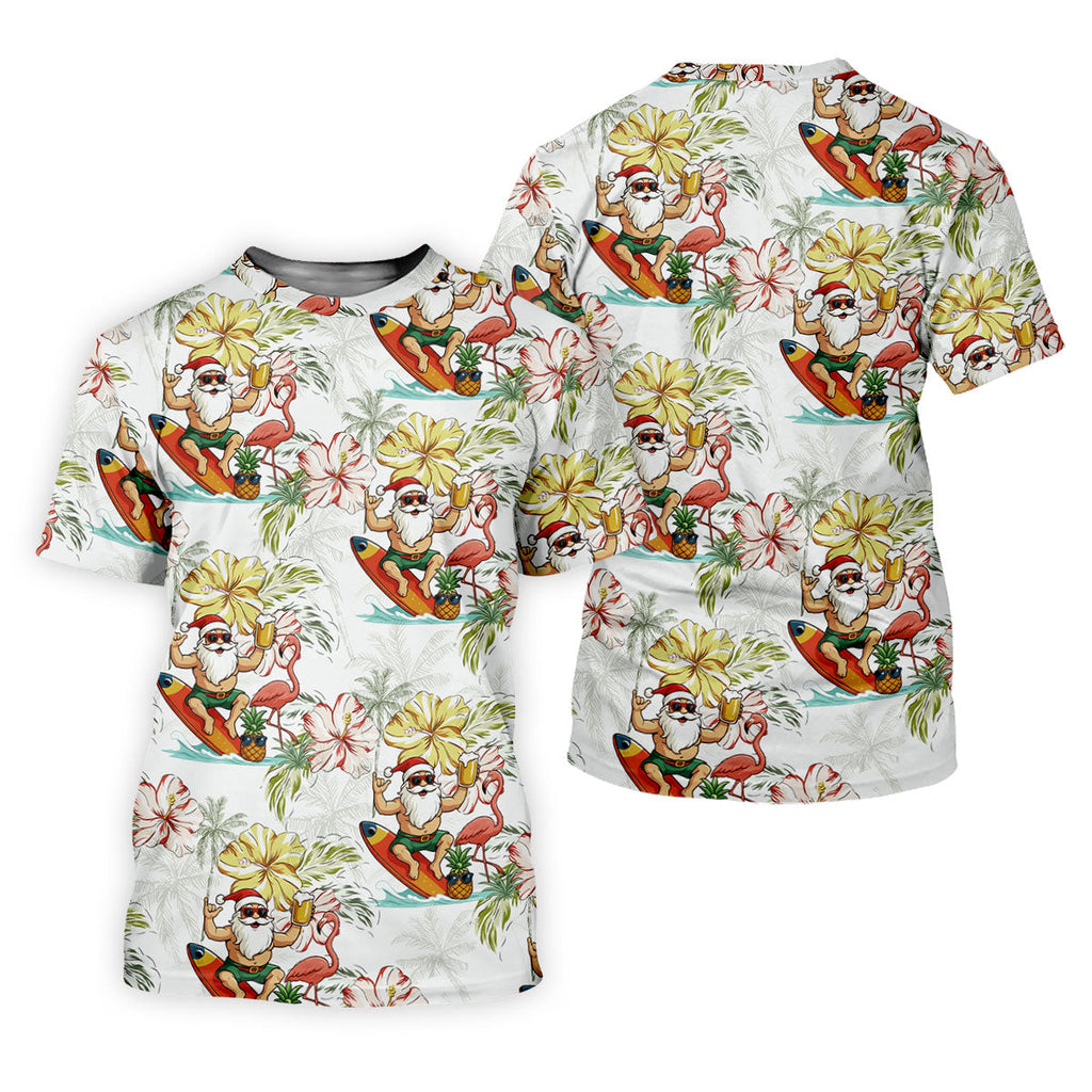 Surfing Santa Hawaiian Golf Shirt, Fun Men's Golf Polos, Christmas Golf Shirt, Golf Gift For Men
