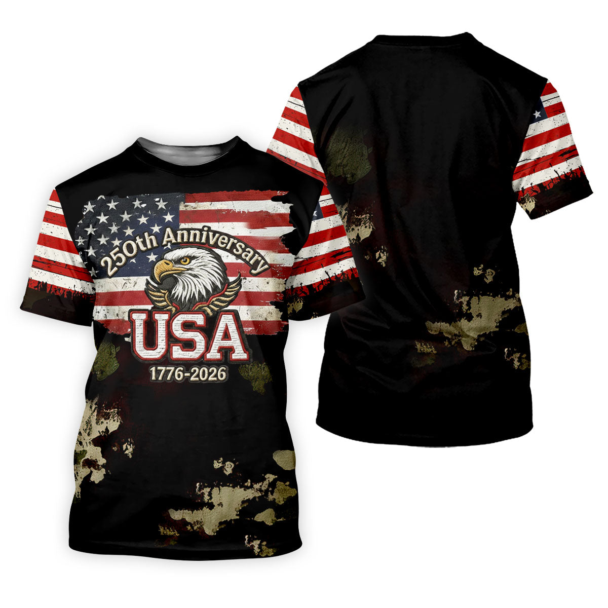 250th Anniversary USA 1776-2026 Distressed Flag Men's Golf Polo Shirt, Patriotic 4th Of July Golf Shirt