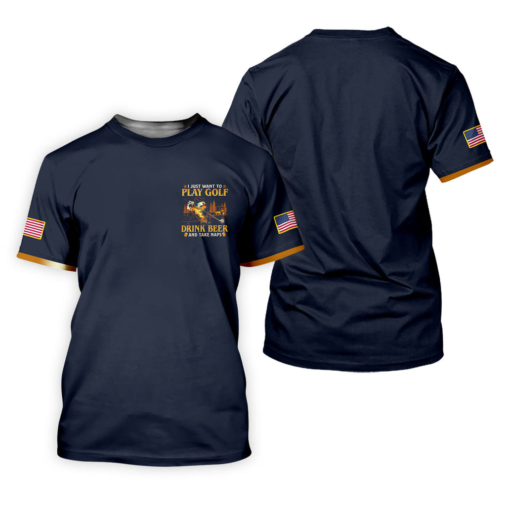 I Just Want To Play Golf Drink Beer And Take Naps Navy Golf Shirt, Men's Funny Golf Shirts