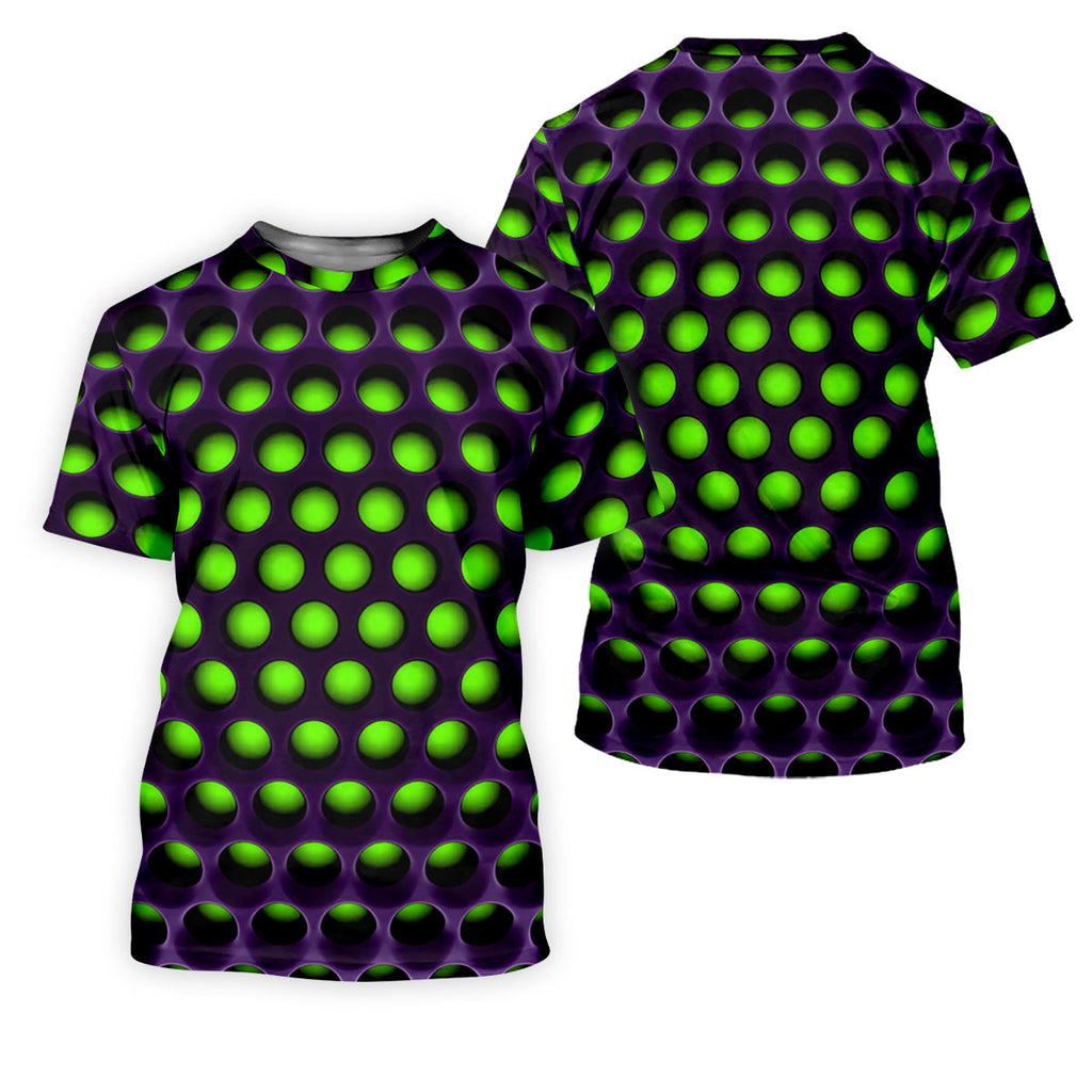 3D Effect Circular Pattern Green Golf Shirt, Cool Golf Outfit, Men's Funny Golf Shirts, Polo ShirtFor Men