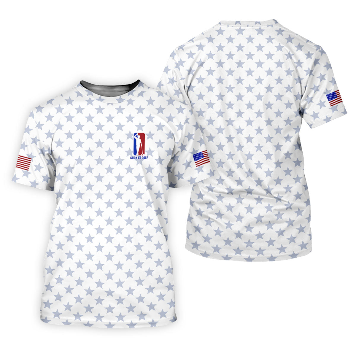 Suck At Golf Patriotic 4th Of July Stars Pattern White Golf Shirt, 250th Anniversary Golf Shirts For Men