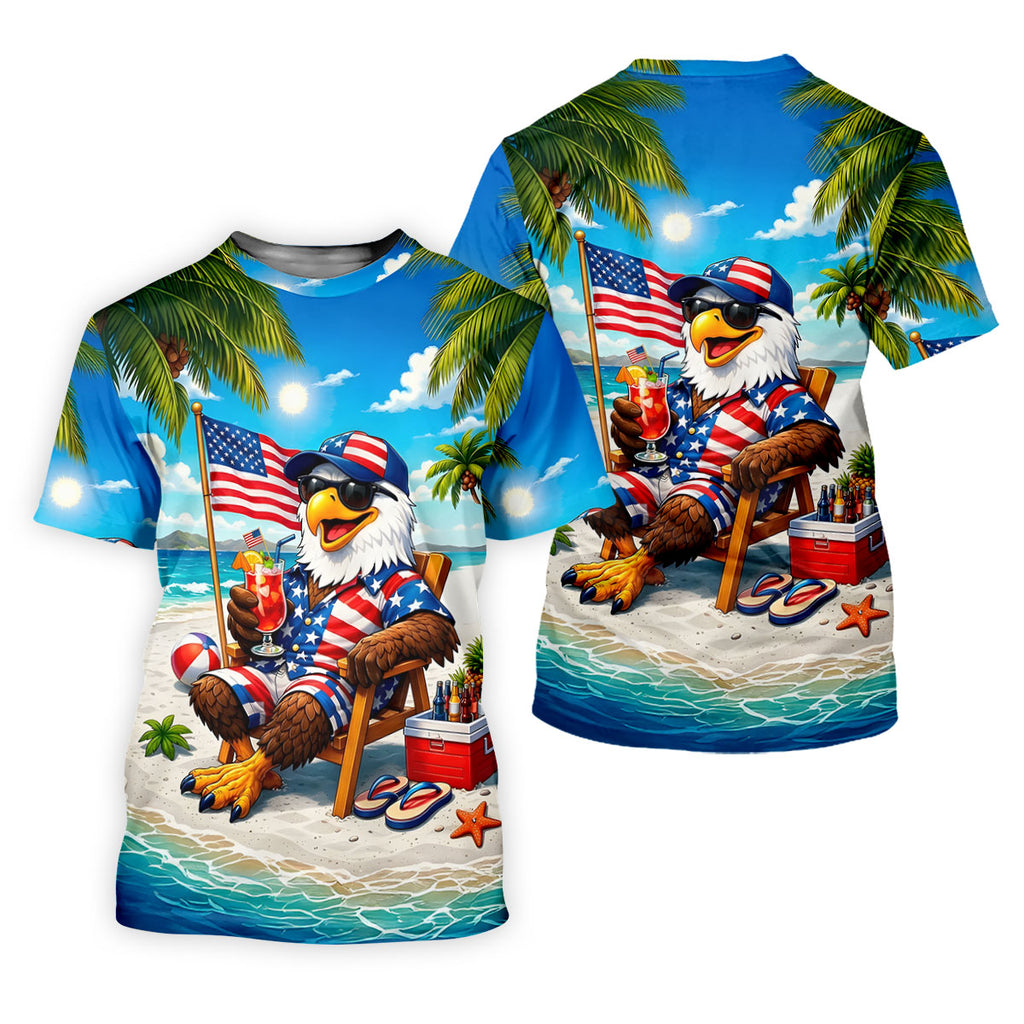 Funny Bald Eagle US Flag Pattern Hawaiian Golf Shirt, 250 Years Patriotic 4th Of July Golf Shirts For Men